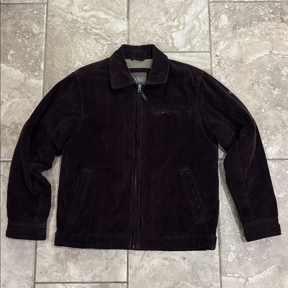 AIGLE Men’s Corduroy Jacket Brown Zip Front Insulated Cotton Field Jacket Sz M‎